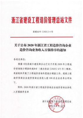 2020年浙江省工程造價(jià)咨詢企業(yè)業(yè)務(wù)收入百強(qiáng)全景解析